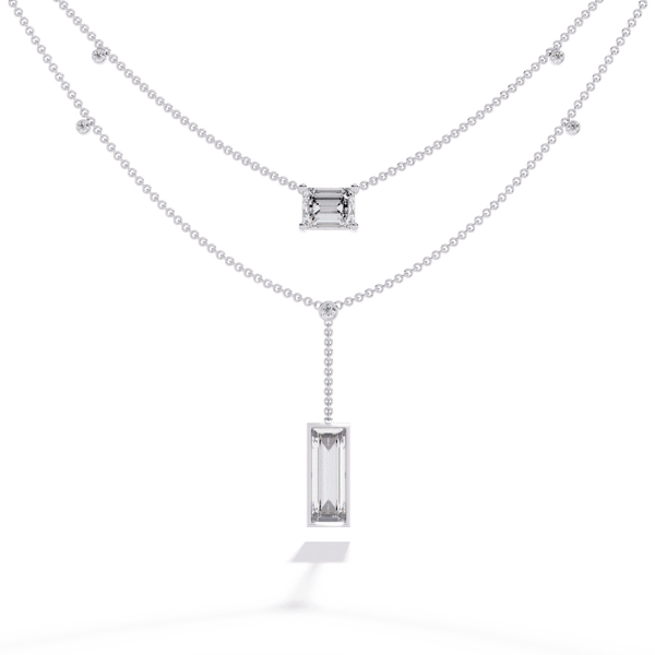 Reverra 14K Gold Emerald Lab Grown Diamond Layered Fashion Necklace for Women, CTTW-5.47 - Reverra Jewels Inc.