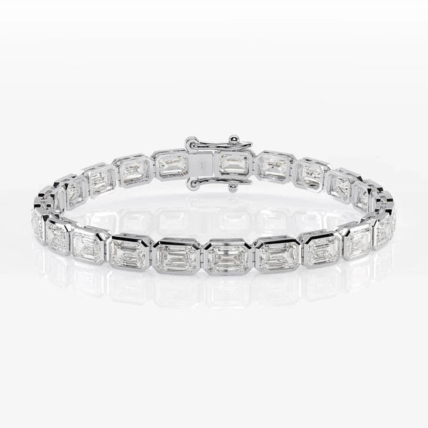 Reverra 14K Gold Emerald & Oval Lab Grown Diamond East-To-West Bezel Bracelet for Women, CTTW-5.1 - Reverra Jewels Inc.