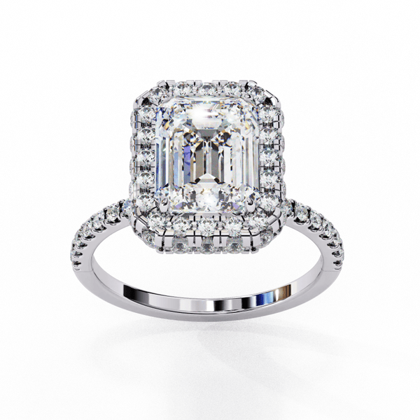 Reverra 14K Gold Emerald & Round Lab Grown Diamond Double Halo Engagement Ring for Women, CTTW-2.91 - Reverra Jewels Inc.