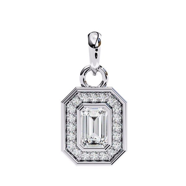Reverra 14K Gold Emerald & Round Lab Grown Diamond Emerald Halo Pendant For Women, CTTW-0.93 - Reverra Jewels Inc.