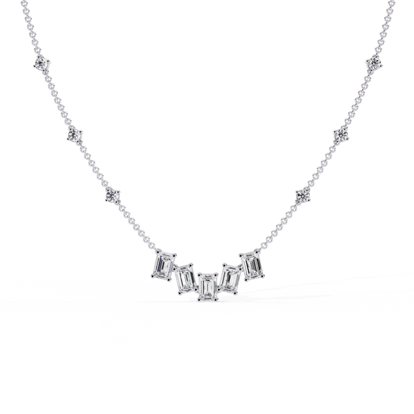 Reverra 14K Gold Emerald & Round Lab Grown Diamond Graduating Necklace for Women, CTTW-3.28 - Reverra Jewels Inc.