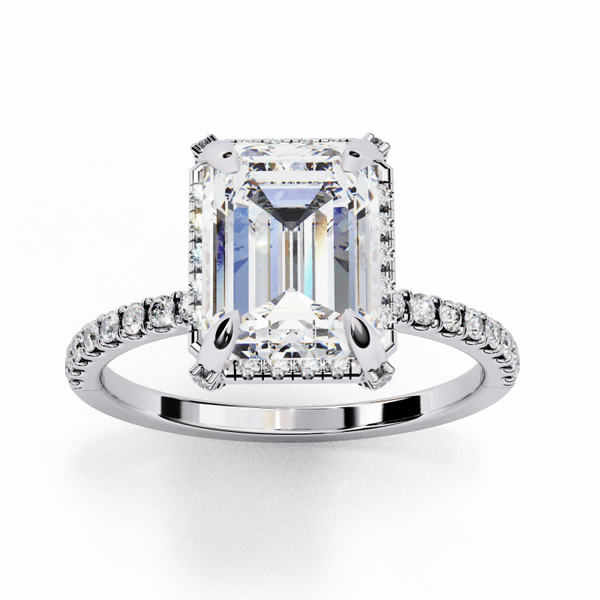 Reverra 14K Gold Emerald & Round Lab Grown Diamond Hidden Halo Engagement Ring for Women, CTTW-2.8 - Reverra Jewels Inc.