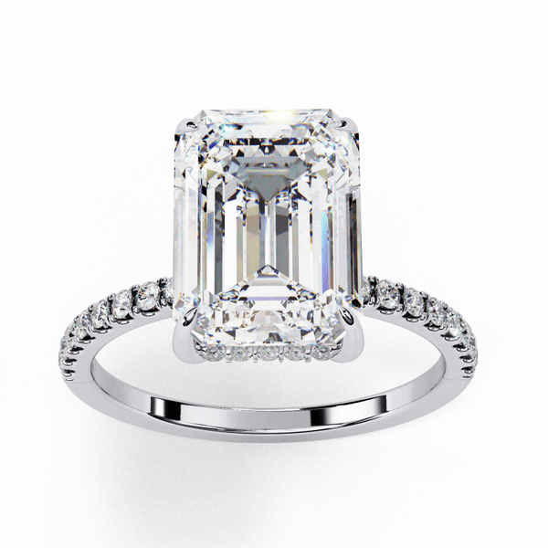 Reverra 14K Gold Emerald & Round Lab Grown Diamond Hidden Sparkle Halo Engagement Ring for Women, CTTW-2.8 - Reverra Jewels Inc.