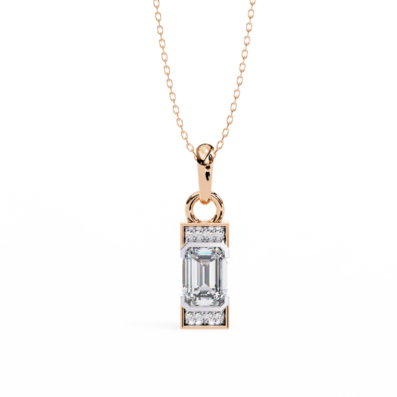 Reverra 14K Gold Emerald & Round Lab Grown Diamond Pendant For Women, CTTW-1.05 - Reverra Jewels Inc.
