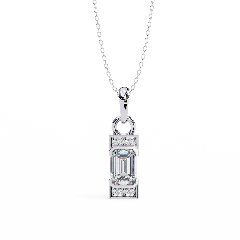 Reverra 14K Gold Emerald & Round Lab Grown Diamond Pendant For Women, CTTW-1.05 - Reverra Jewels Inc.