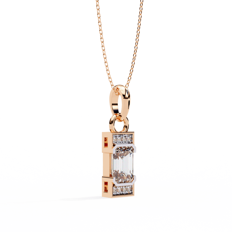 Reverra 14K Gold Emerald & Round Lab Grown Diamond Pendant For Women, CTTW-1.05 - Reverra Jewels Inc.
