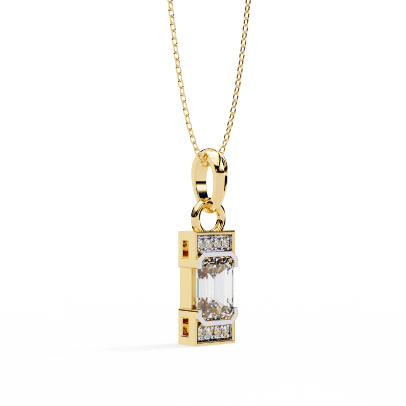 Reverra 14K Gold Emerald & Round Lab Grown Diamond Pendant For Women, CTTW-1.05 - Reverra Jewels Inc.