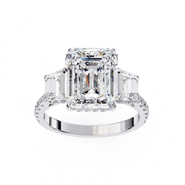 Reverra 14K Gold Emerald & Round Lab Grown Diamond Side Baguette Shape Engagement Ring for Women, CTTW-5.21 - Reverra Jewels Inc.