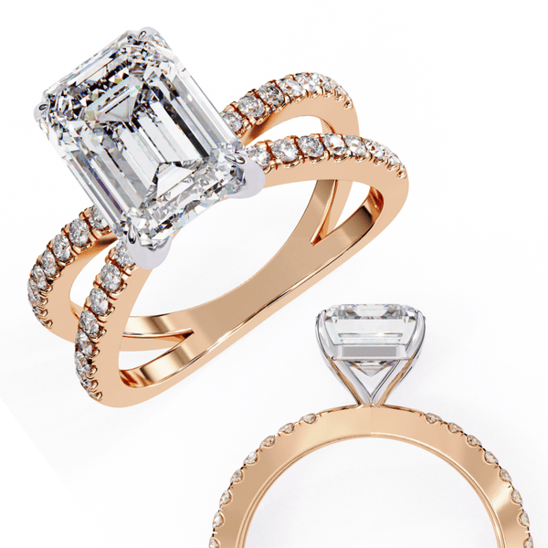 Reverra 14K Gold Emerald & Round Lab Grown Diamond Split Shank Engagement Ring for Women, CTTW-2.88 - Reverra Jewels Inc.