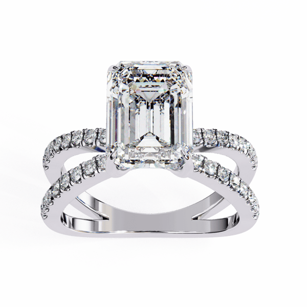 Reverra 14K Gold Emerald & Round Lab Grown Diamond Split Shank Engagement Ring for Women, CTTW-2.88 - Reverra Jewels Inc.