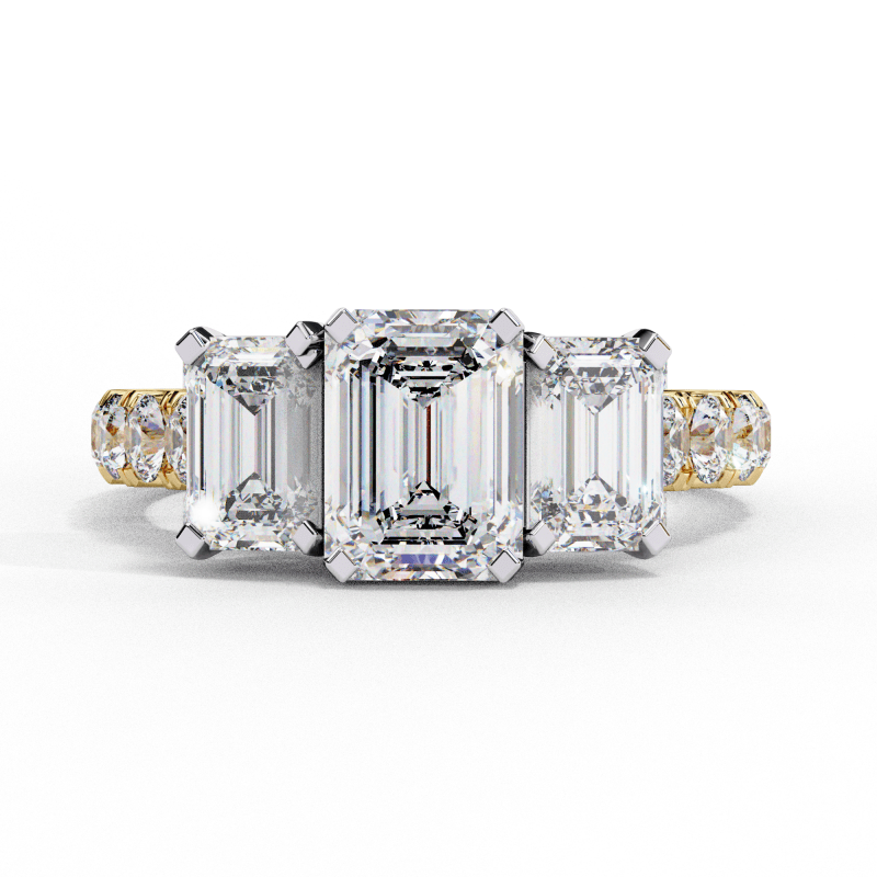 Reverra 14K Gold Emerald & Round Lab Grown Diamond Two-Tone Engagement Ring for Women, CTTW-2.99 - Reverra Jewels Inc.
