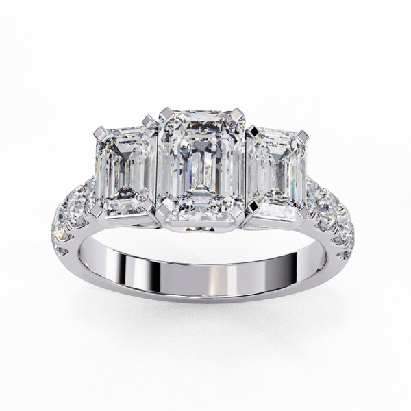 Reverra 14K Gold Emerald & Round Lab Grown Diamond Two-Tone Engagement Ring for Women, CTTW-2.99 - Reverra Jewels Inc.