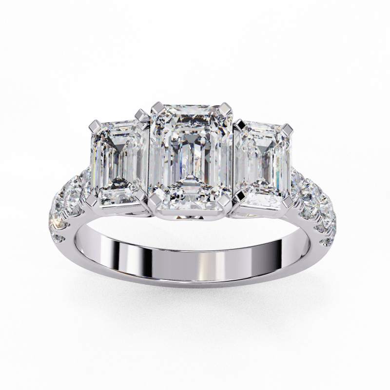 Reverra 14K Gold Emerald & Round Lab Grown Diamond Two-Tone Engagement Ring for Women, CTTW-2.99 - Reverra Jewels Inc.