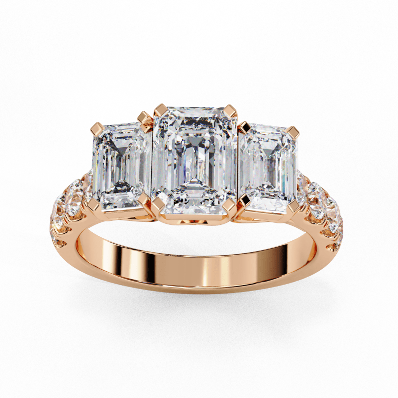 Reverra 14K Gold Emerald & Round Lab Grown Diamond Two-Tone Engagement Ring for Women, CTTW-2.99 - Reverra Jewels Inc.