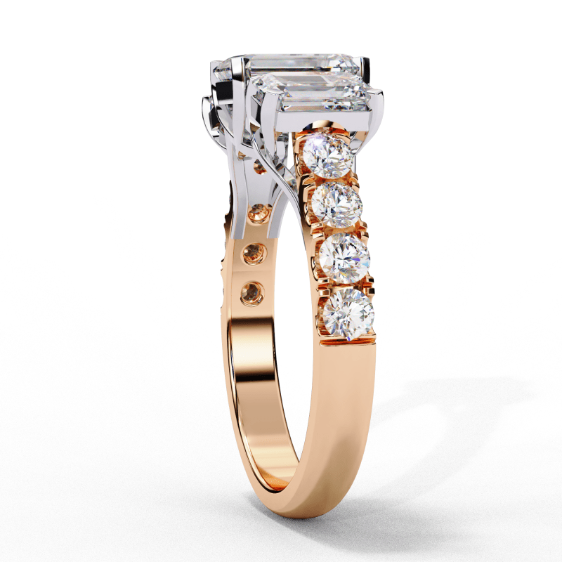 Reverra 14K Gold Emerald & Round Lab Grown Diamond Two-Tone Engagement Ring for Women, CTTW-2.99 - Reverra Jewels Inc.