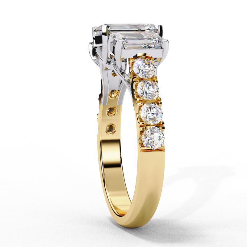 Reverra 14K Gold Emerald & Round Lab Grown Diamond Two-Tone Engagement Ring for Women, CTTW-2.99 - Reverra Jewels Inc.