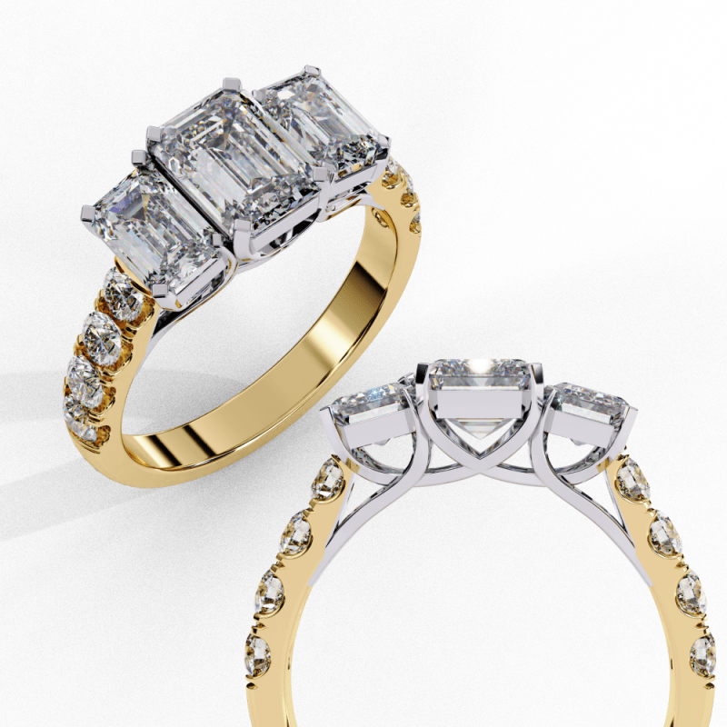 Reverra 14K Gold Emerald & Round Lab Grown Diamond Two-Tone Engagement Ring for Women, CTTW-2.99 - Reverra Jewels Inc.