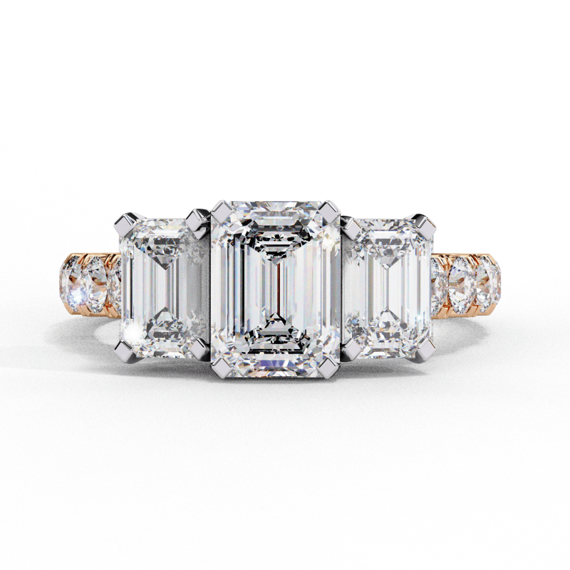 Reverra 14K Gold Emerald & Round Lab Grown Diamond Two-Tone Engagement Ring for Women, CTTW-2.99 - Reverra Jewels Inc.