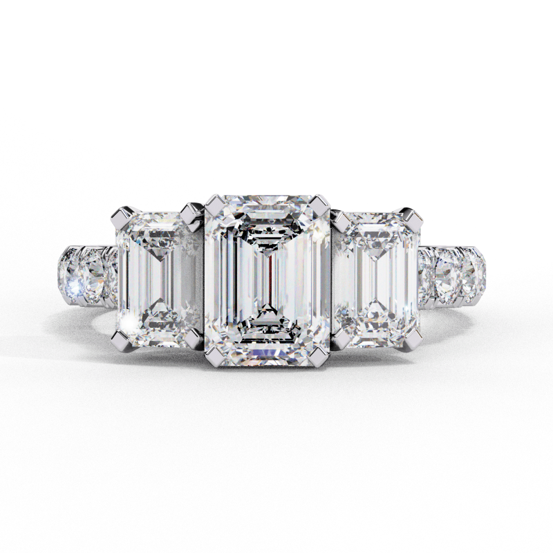 Reverra 14K Gold Emerald & Round Lab Grown Diamond Two-Tone Engagement Ring for Women, CTTW-2.99 - Reverra Jewels Inc.