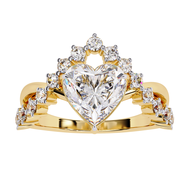 Reverra 14K Gold Heart & Round Lab Grown Diamond Crown Engagement Ring for Women, CTTW-2.62 - Reverra Jewels Inc.