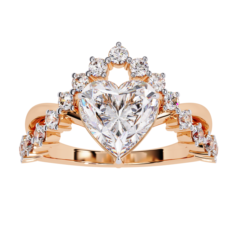 Reverra 14K Gold Heart & Round Lab Grown Diamond Crown Engagement Ring for Women, CTTW-2.62 - Reverra Jewels Inc.