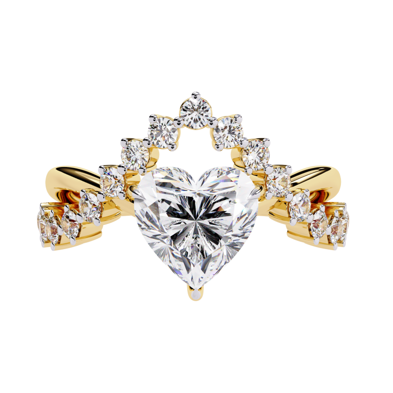 Reverra 14K Gold Heart & Round Lab Grown Diamond Crown Engagement Ring for Women, CTTW-2.62 - Reverra Jewels Inc.