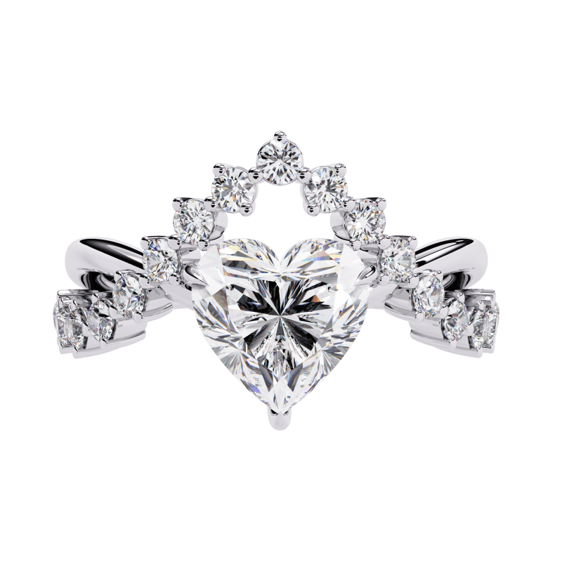 Reverra 14K Gold Heart & Round Lab Grown Diamond Crown Engagement Ring for Women, CTTW-2.62 - Reverra Jewels Inc.