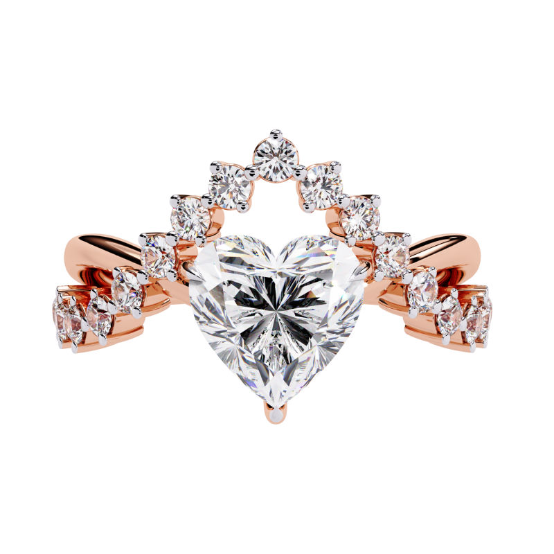 Reverra 14K Gold Heart & Round Lab Grown Diamond Crown Engagement Ring for Women, CTTW-2.62 - Reverra Jewels Inc.