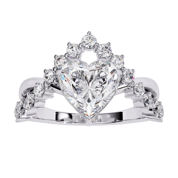 Reverra 14K Gold Heart & Round Lab Grown Diamond Crown Engagement Ring for Women, CTTW-2.62 - Reverra Jewels Inc.
