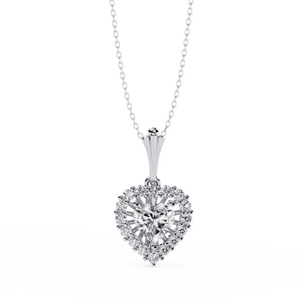Reverra 14K Gold Heart & Round Lab Grown Diamond Heart Halo Pendant For Women, CTTW-0.92 - Reverra Jewels Inc.