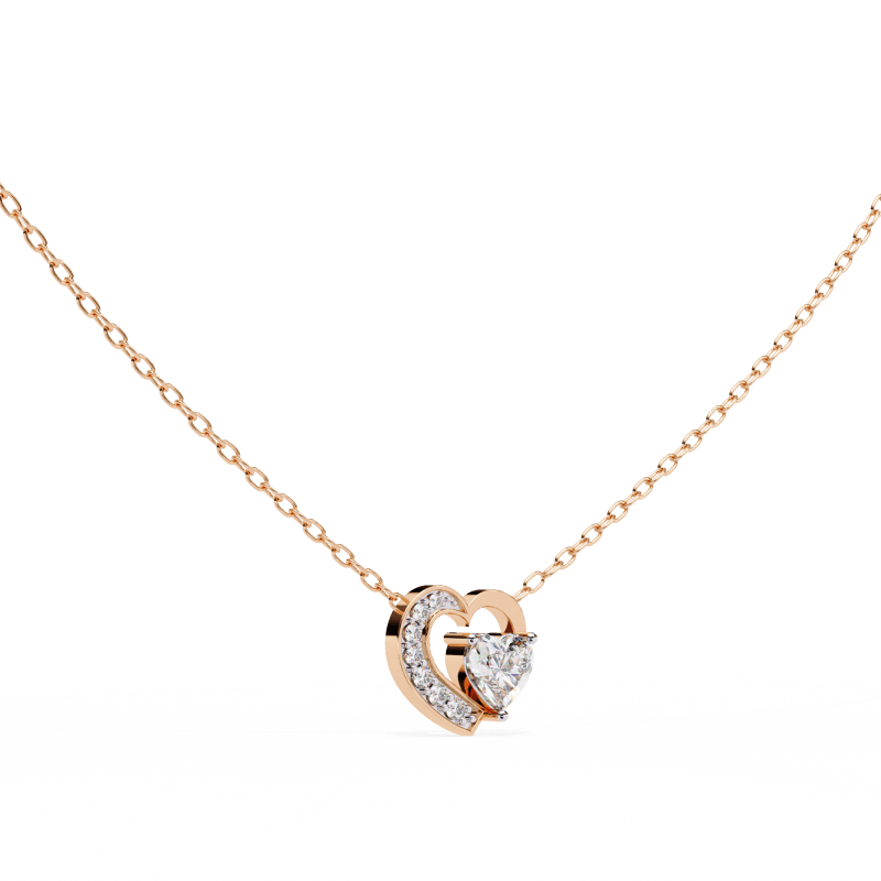 Reverra 14K Gold Heart & Round Lab Grown Diamond Heart Pendant For Women, CTTW-0.87 - Reverra Jewels Inc.