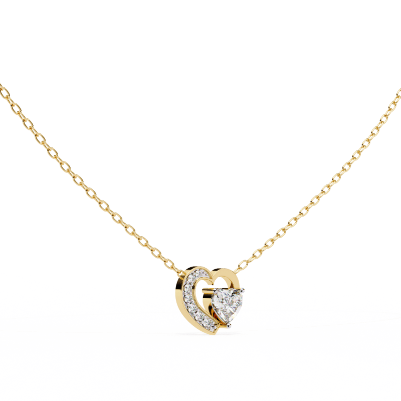 Reverra 14K Gold Heart & Round Lab Grown Diamond Heart Pendant For Women, CTTW-0.87 - Reverra Jewels Inc.
