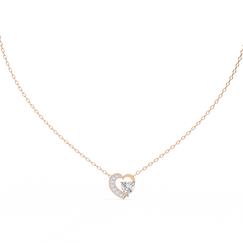 Reverra 14K Gold Heart & Round Lab Grown Diamond Heart Pendant For Women, CTTW-0.87 - Reverra Jewels Inc.