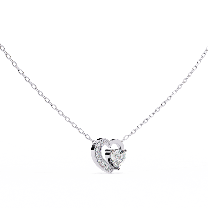 Reverra 14K Gold Heart & Round Lab Grown Diamond Heart Pendant For Women, CTTW-0.87 - Reverra Jewels Inc.