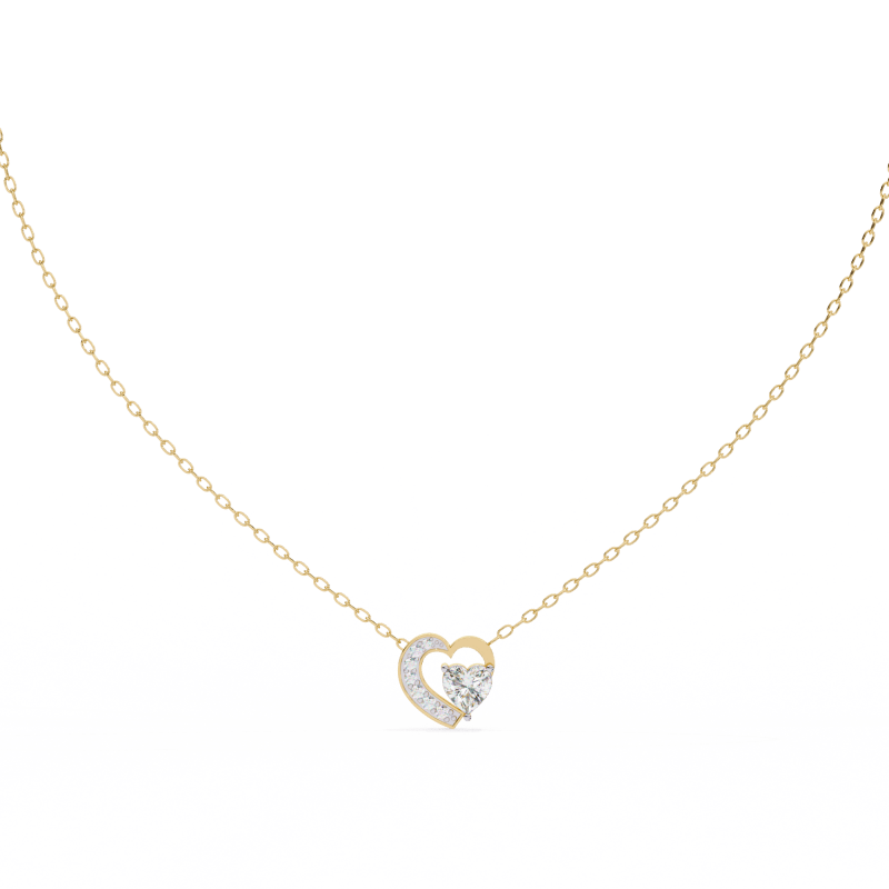 Reverra 14K Gold Heart & Round Lab Grown Diamond Heart Pendant For Women, CTTW-0.87 - Reverra Jewels Inc.
