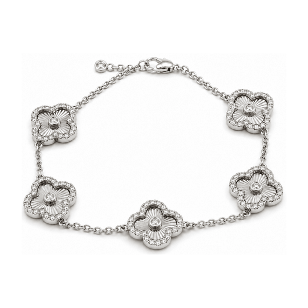 Reverra 14K Gold Lab Grown Diamond Classic Link Floral Clover Bracelet for Women, CTTW-0.87 - Reverra Jewels Inc.