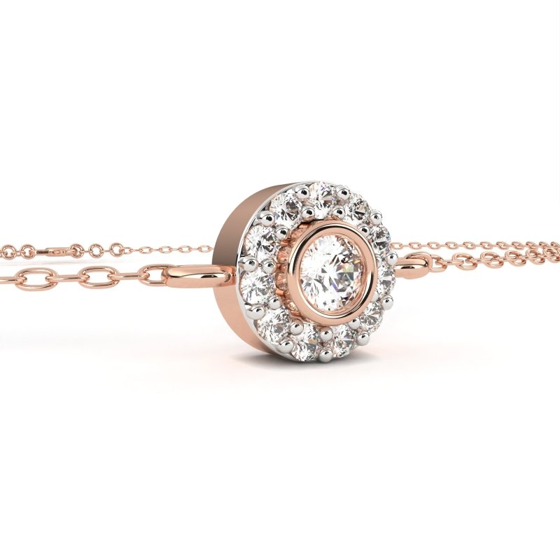 Reverra 14K Gold Lab Grown Diamond Halo Round Center Fashion Bracelet for Women, CTTW-0.24 - Reverra Jewels Inc.