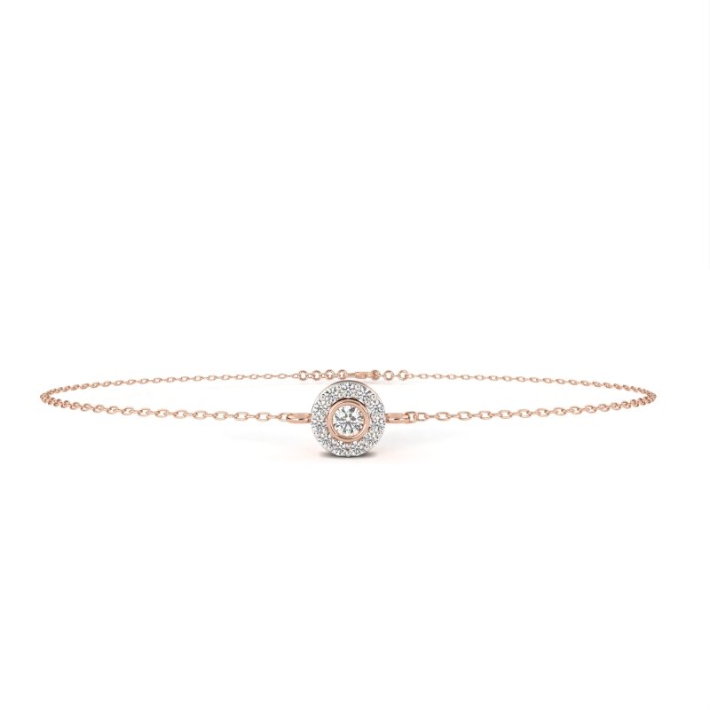 Reverra 14K Gold Lab Grown Diamond Halo Round Center Fashion Bracelet for Women, CTTW-0.24 - Reverra Jewels Inc.