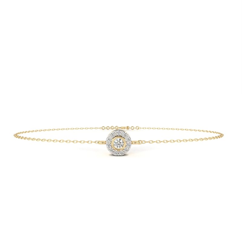 Reverra 14K Gold Lab Grown Diamond Halo Round Center Fashion Bracelet for Women, CTTW-0.24 - Reverra Jewels Inc.