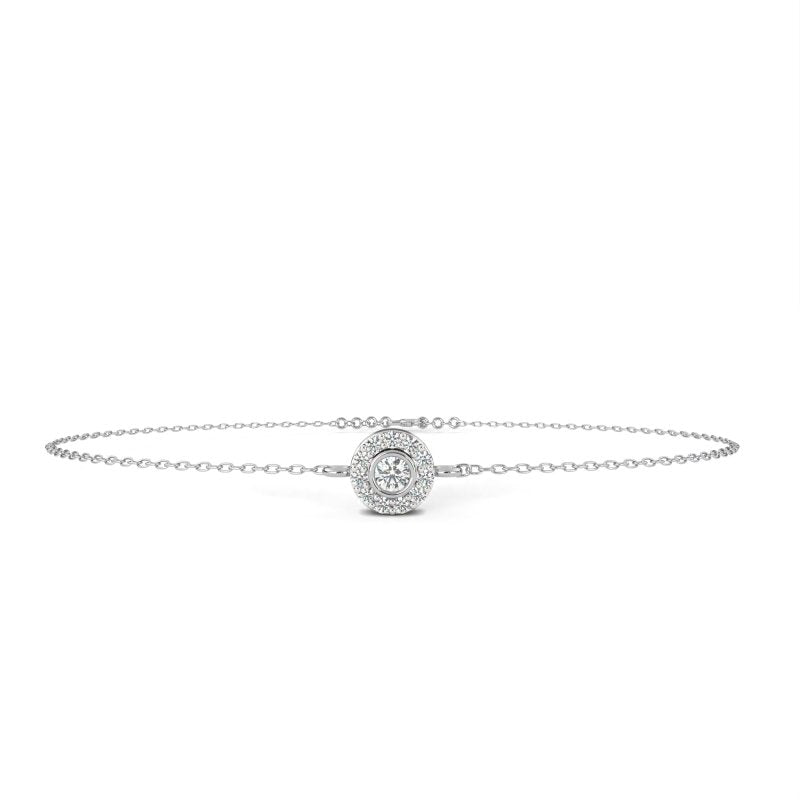 Reverra 14K Gold Lab Grown Diamond Halo Round Center Fashion Bracelet for Women, CTTW-0.24 - Reverra Jewels Inc.