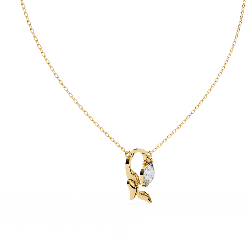 Reverra 14K Gold Marquise Lab Grown Diamond Leaf Pendant For Women, CTTW-0.47 - Reverra Jewels Inc.