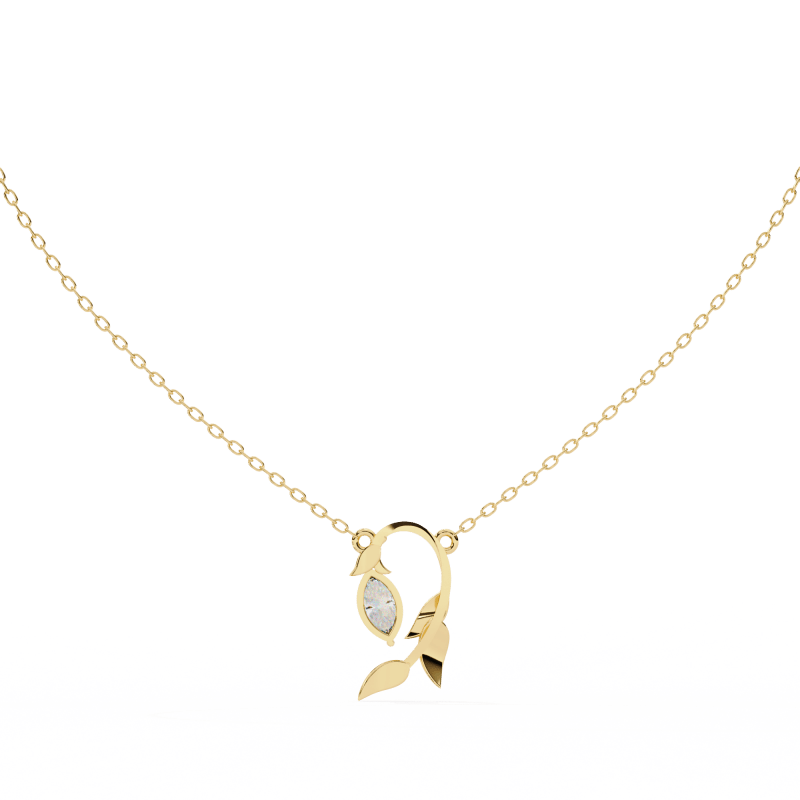 Reverra 14K Gold Marquise Lab Grown Diamond Leaf Pendant For Women, CTTW-0.47 - Reverra Jewels Inc.