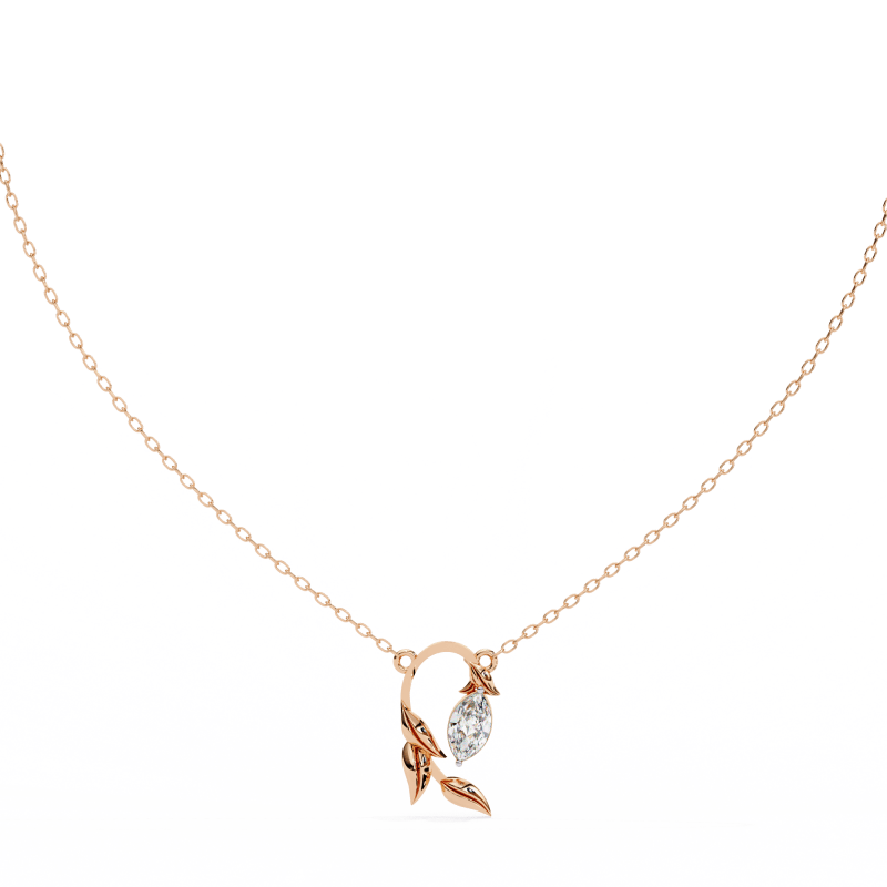 Reverra 14K Gold Marquise Lab Grown Diamond Leaf Pendant For Women, CTTW-0.47 - Reverra Jewels Inc.