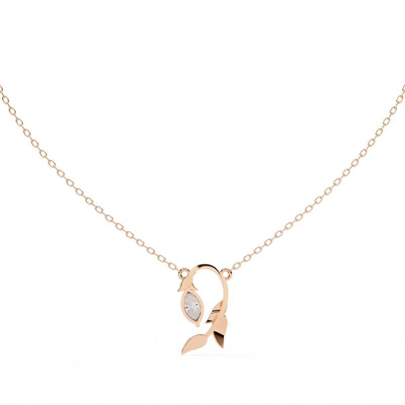 Reverra 14K Gold Marquise Lab Grown Diamond Leaf Pendant For Women, CTTW-0.47 - Reverra Jewels Inc.