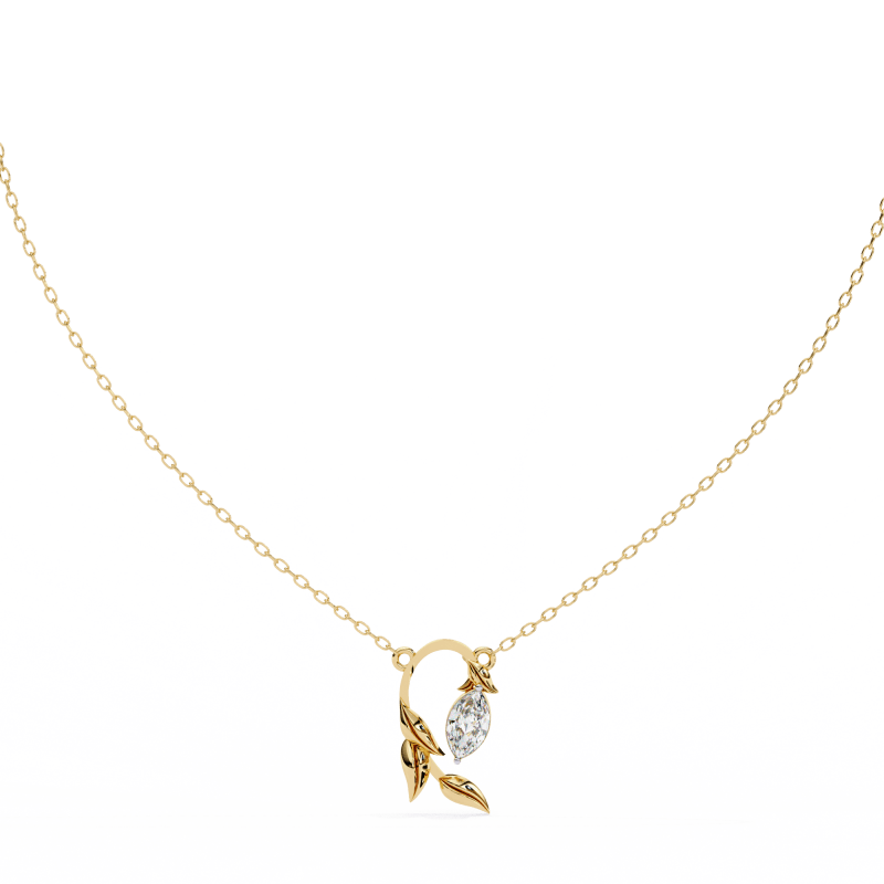 Reverra 14K Gold Marquise Lab Grown Diamond Leaf Pendant For Women, CTTW-0.47 - Reverra Jewels Inc.