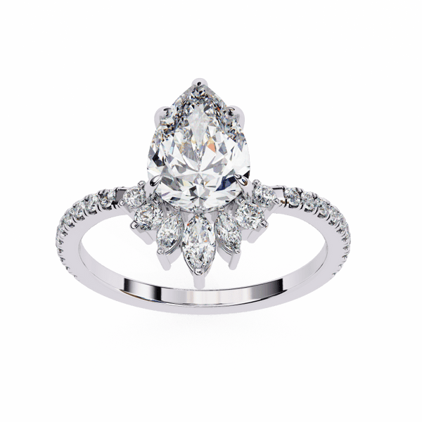 Reverra 14K Gold Marquise & Round Lab Grown Diamond Cluster Engagement Ring for Women, CTTW-1.91 - Reverra Jewels Inc.