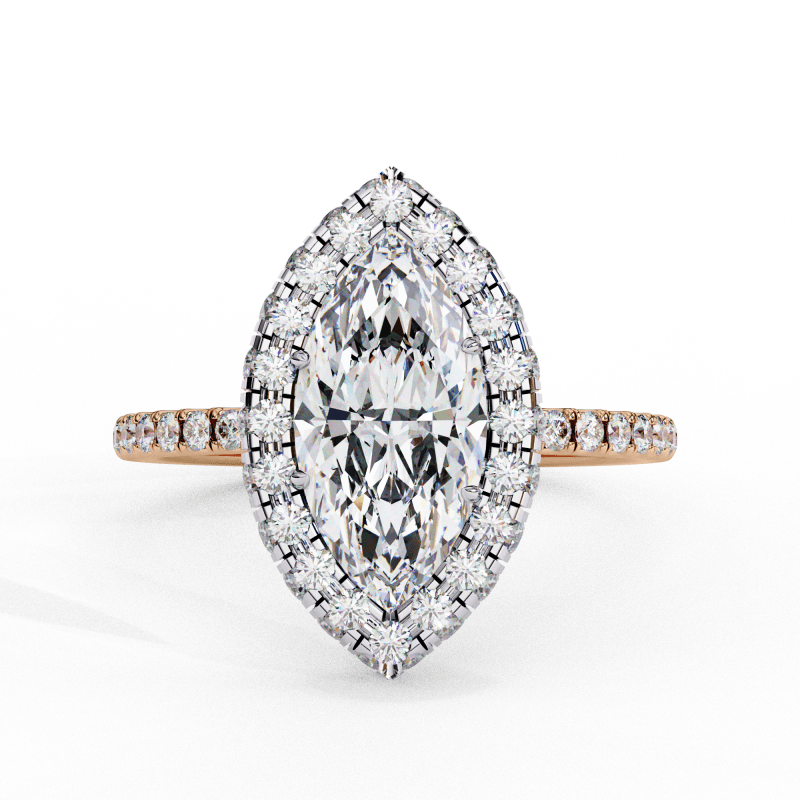 Reverra 14K Gold Marquise & Round Lab Grown Diamond Double Halo Engagement Ring for Women, CTTW-2.17 - Reverra Jewels Inc.