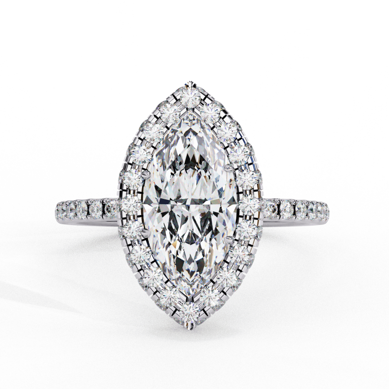 Reverra 14K Gold Marquise & Round Lab Grown Diamond Double Halo Engagement Ring for Women, CTTW-2.17 - Reverra Jewels Inc.