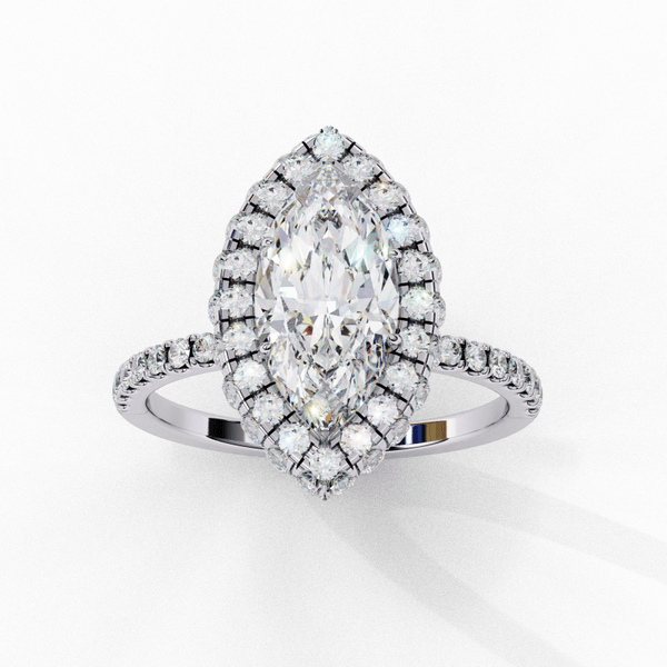 Reverra 14K Gold Marquise & Round Lab Grown Diamond Double Halo Engagement Ring for Women, CTTW-2.17 - Reverra Jewels Inc.