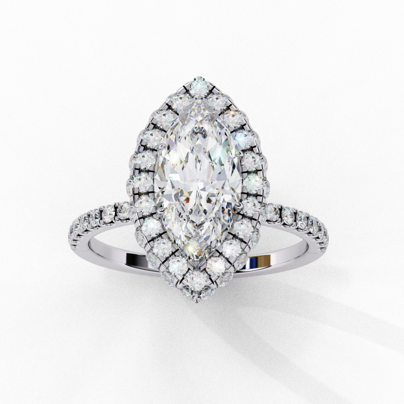 Reverra 14K Gold Marquise & Round Lab Grown Diamond Double Halo Engagement Ring for Women, CTTW-2.17 - Reverra Jewels Inc.